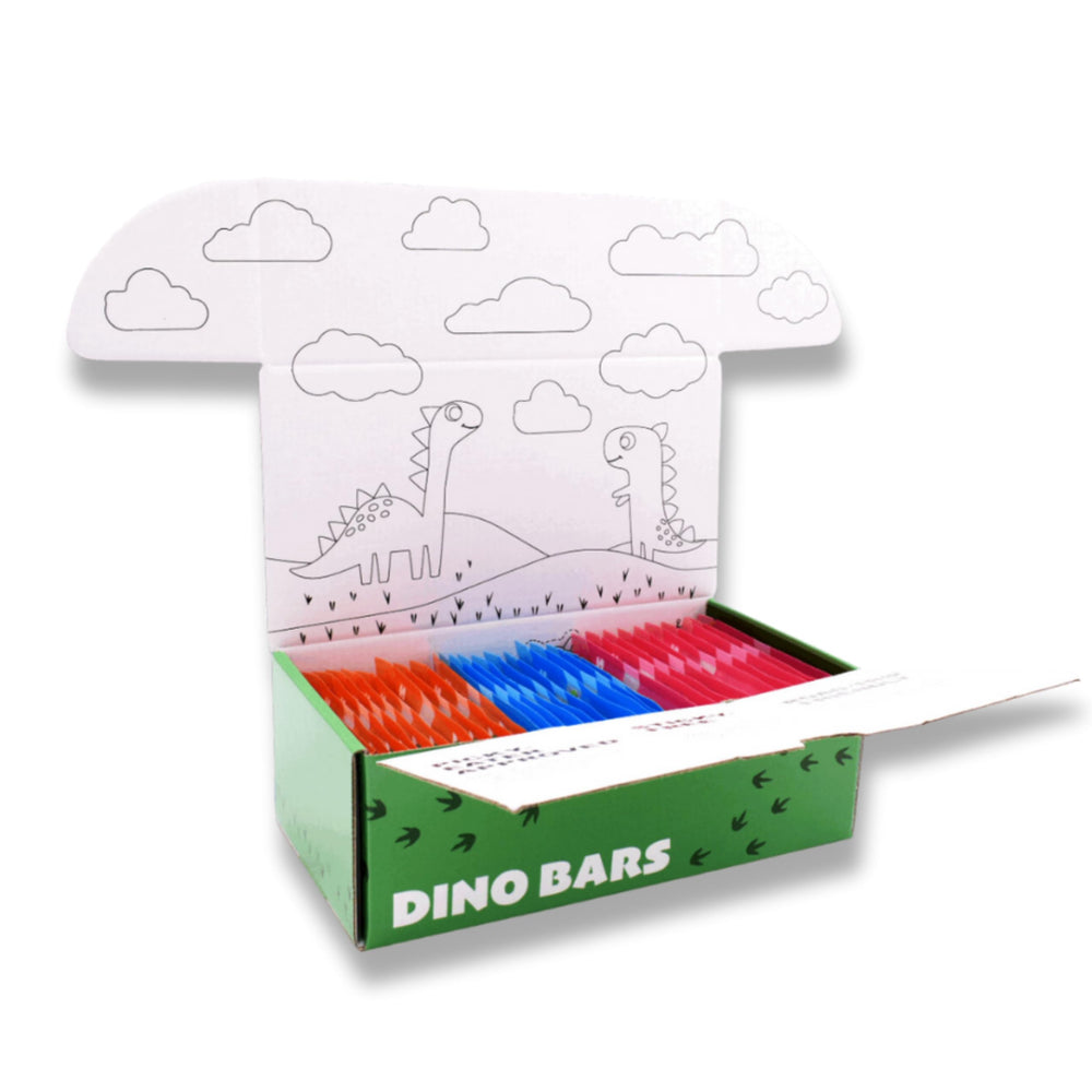 Dino Bars blueberry bar close-up shows real fruit flavor and mess-free edible paper