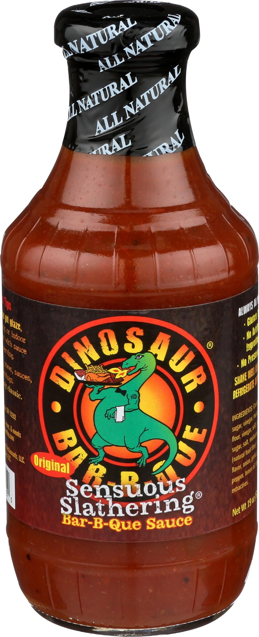 Dinosaur Sensuous Slathering BBQ Sauce bottle ready for grilling and glaze