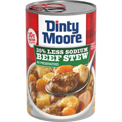DINTY MOORE Beef Stew 15oz can with hearty beef chunks.