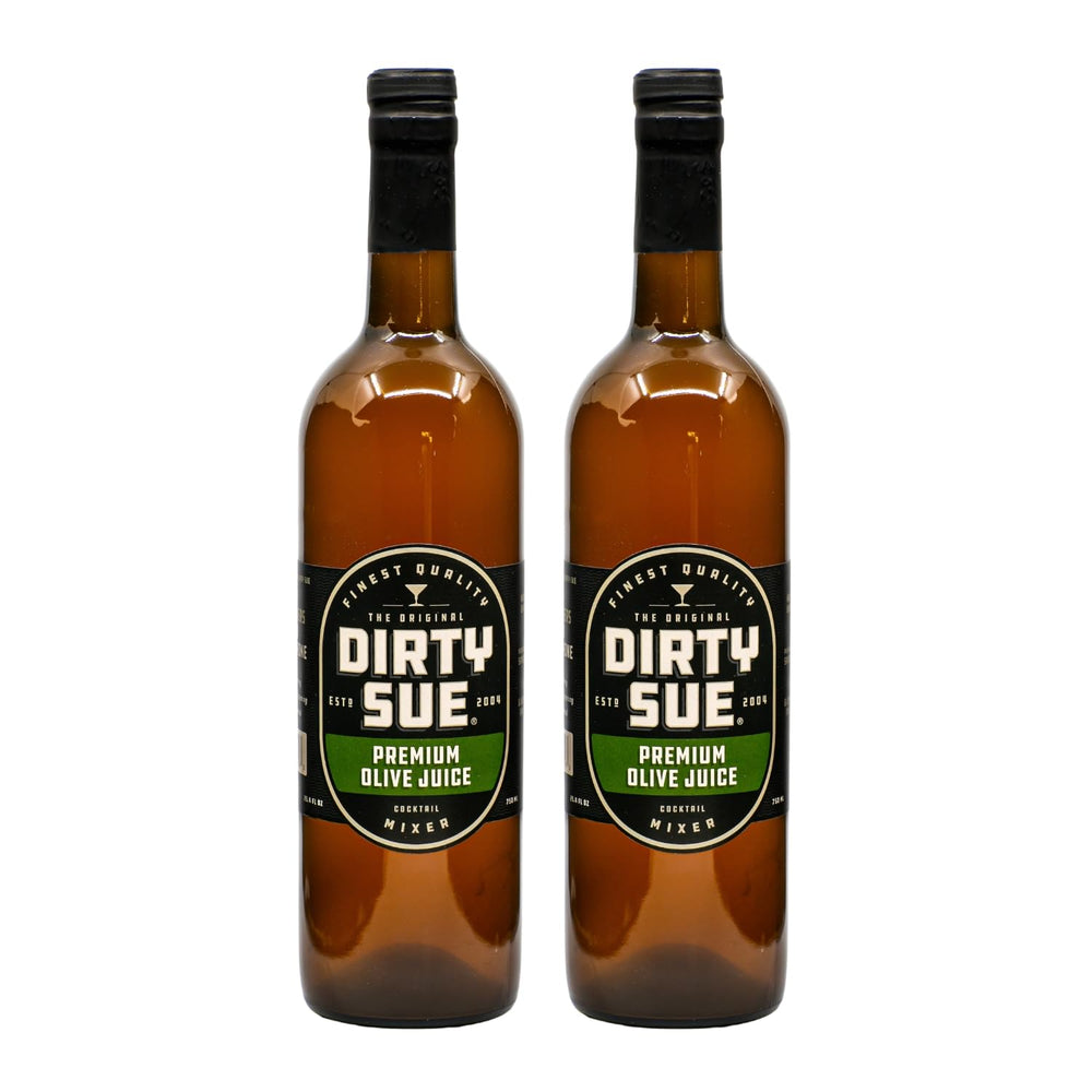 Dirty Sue two-pack bottles on the bar, ready for craft cocktails.