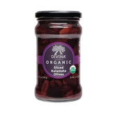 Divina Kalamata olives sliced in a 10.2 oz jar for quick salads.