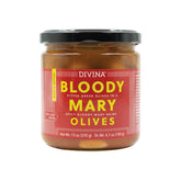Divina Bloody Mary olives in a jar with bold marinade, ideal for brunch.