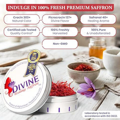 Divine Healing Saffron Threads lab tested aroma and color confirmation.
