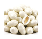 DM Sweets yogurt-covered almonds in package; resealable bag preserves freshness.