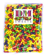 DM Sweets orange-banana-strawberry hard candy for quick snacking on the go.