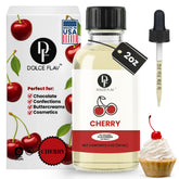 Dolce Flav Cherry Extract bottle close-up for rich cherry flavor in baking.