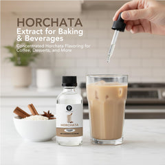 Dolce Flav horchata extract poured into coffee latte for warm aroma