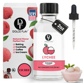 Dolce Flav Lychee Extract bottle showing tropical flavor for drinks and desserts.