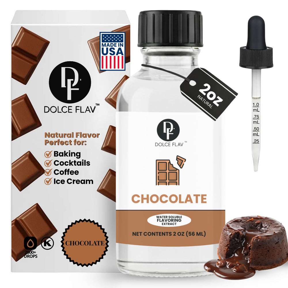 Dolce Flav chocolate extract dropper adds a rich cocoa note to recipes