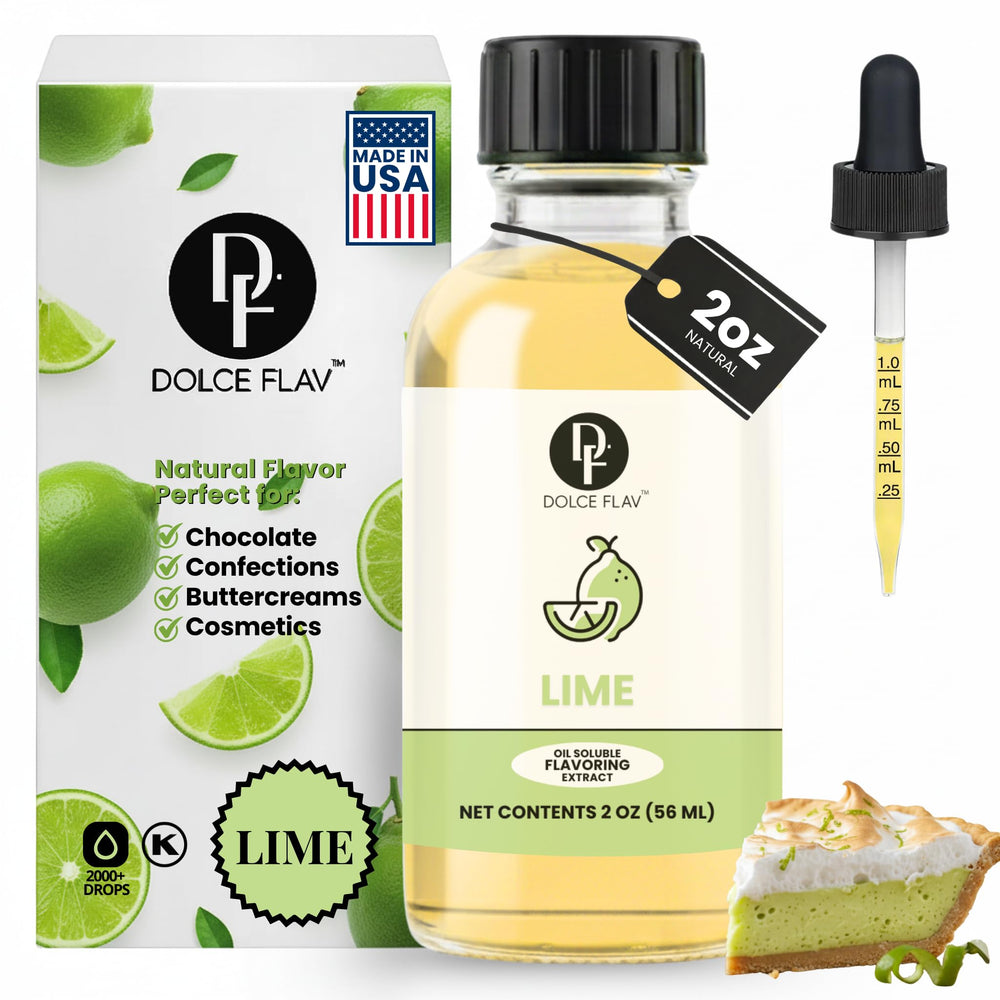 Dolce Flav natural lime extract bottle for bold citrus flavor in desserts