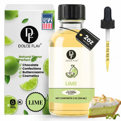 Dolce Flav natural lime extract bottle for bold citrus flavor in desserts
