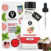 Dolce Flav Peppermint Extract bottle-front shows pure flavor for desserts.