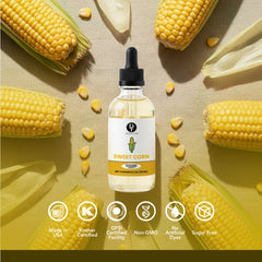 Dolce Flav sweet corn extract bottle with American-made label and kosher certification.