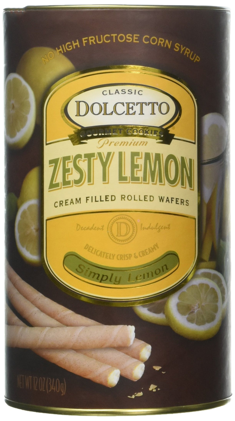 Dolcetto lemon wafer rolls pack shot shows zesty lemon cream perfect with coffee