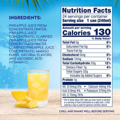 Dole 100% juice pouring into glass with vitamin C boost.
