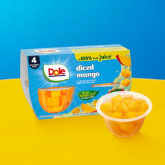 Close-up of Dole mango chunks in vibrant, juicy slices.