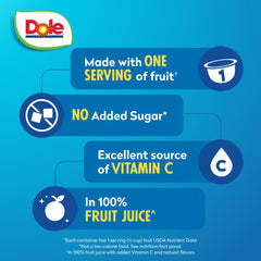 Dole Fruit Bowls 100% juice mandarins: refreshing, naturally sweet with no added sugar.
