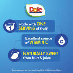 Front view of Dole fruit bowls 24-pack for convenient storage.