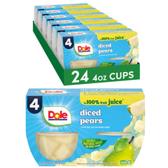 Dole Fruit Bowls with diced pears in juice offer ready-to-eat bite-sized snacks.