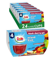Dole Fruit Bowls mixed-fruit in black-cherry gel, portable snack with vitamin C boost.