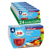 Dole Fruit Bowls mixed fruit in cherry gel cups for convenient snacking.