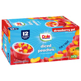 Dole Fruit Bowls peaches in strawberry gel cup, convenient school lunch option.