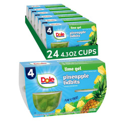 Dole Pineapple in Lime Gel cups on shelf provide gluten-free convenient snacks.