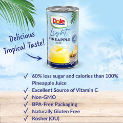 Dole Light Pineapple Juice glass served emphasizes vitamin C boost and refreshment.