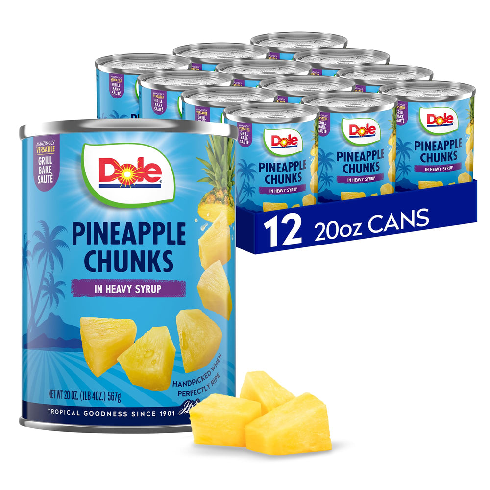 Dole Pineapple Chunks in Heavy Syrup can open for quick snacking