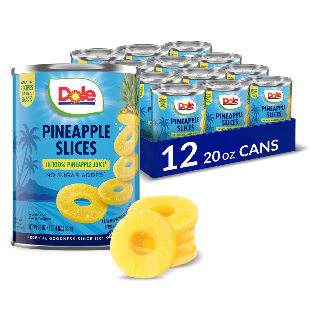 Dole Pineapple Slices in 100% juice can image, ready-to-eat snack.
