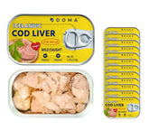 DOMA Icelandic cod liver in its own oil, premium whole pieces for versatile meals.