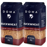 DOMA Toasted Buckwheat Groats package on kitchen counter, premium gluten-free grain