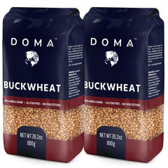 DOMA Toasted Buckwheat Groats package on kitchen counter, premium gluten-free grain