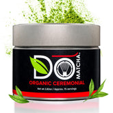 DoMatcha ceremonial matcha tin showing vibrant emerald powder for traditional whisking.