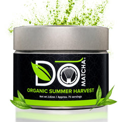 DoMatcha Organic Summer Harvest tin front shows premium latte-grade matcha.