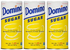 Domino 20oz granulated sugar canister front for baking and beverages.