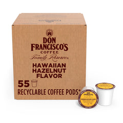 Don Francisco's Hawaiian Hazelnut pods in a box, ready for rapid Keurig brewing.