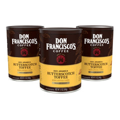 Don Francisco's Butterscotch Toffee Ground Coffee cans preserve freshness and aroma.