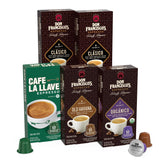 Don Francisco's Clasico pod from four-flavor lineup for bold morning espresso.