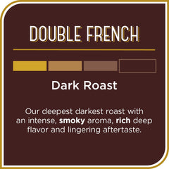 Aromas rise from a steaming cup highlighting the Double French roast.