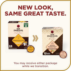 Don Francisco's Hawaiian Hazelnut coffee pods closeup with rich nutty aroma.