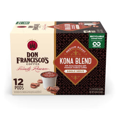 Don Francisco's Kona Blend pods front view for quick, flavorful mornings.