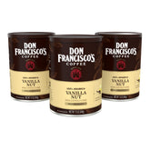 Don Francisco's Vanilla Nut ground coffee packaging showing freshness seals and label.