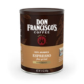 Don Francisco's premium espresso dark roast ground coffee can preserves aroma for lasting freshness.