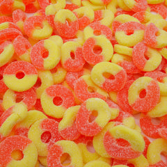 Donty-Tonty Peach Rings bag front view showing bulk resealable packaging.