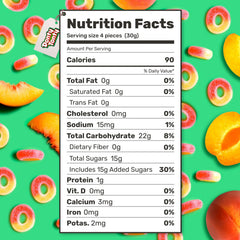 Donty-Tonty Peach Rings texture close-up highlights soft chewy bite.