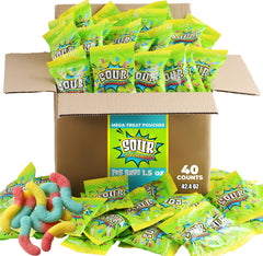 Dooboe Sour Squirmers bulk pack for parties and sharing, 40 mini bags for easy portions.
