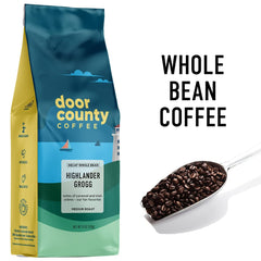 Close-up of Highlander Grogg DECAF whole beans showing quality Arabica