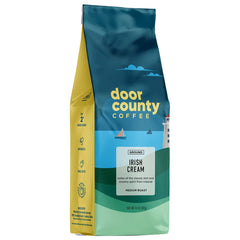 Door County Coffee Irish Cream ground coffee 10 oz bag ready for a smooth morning brew.