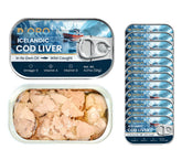 D’ORO Icelandic cod liver in own oil bottle showcasing premium freshness.